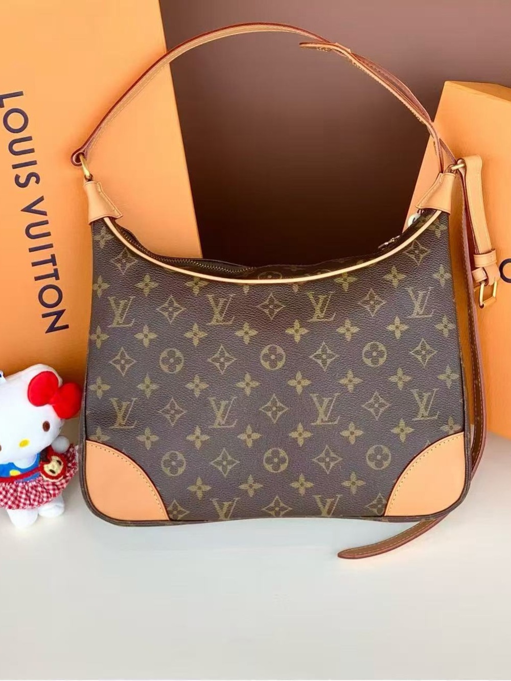 Louis Vuitton Monogram Canvas Shoulder Bag with Tan Trim